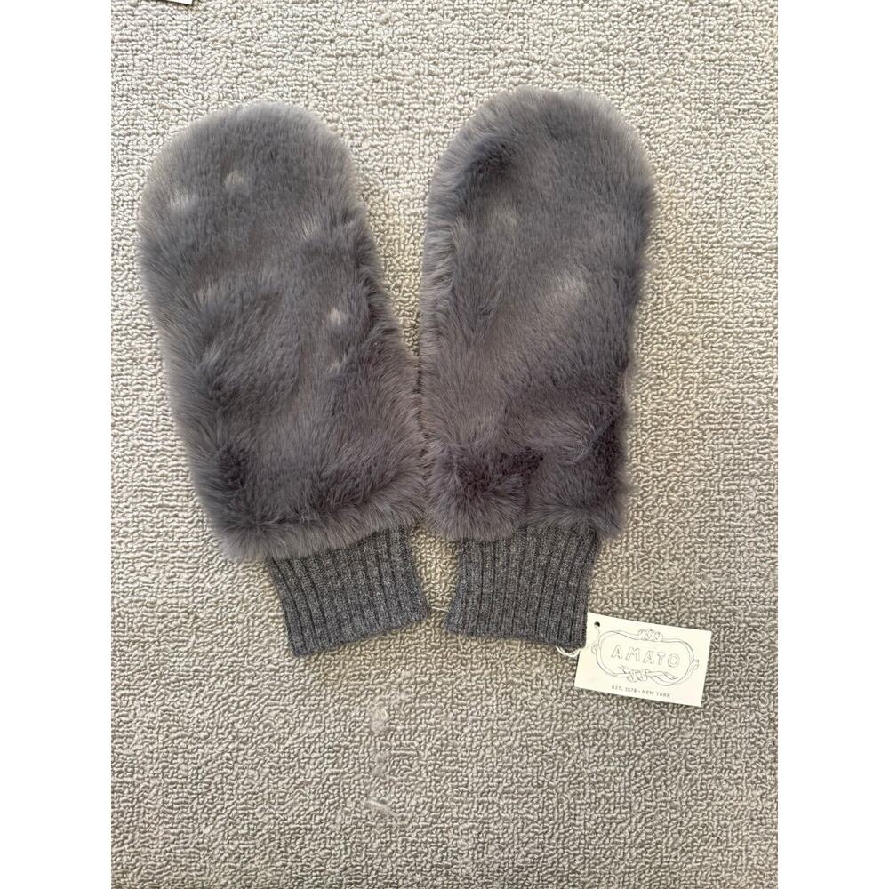 Carolina Amato Women's One Size Gray Wool‎ Cashmere Blend Mittens NWT
